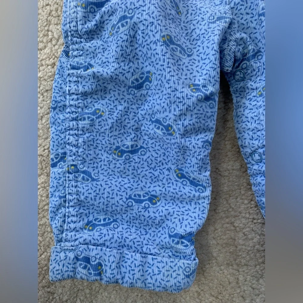 Vintage OshKosh Size 12 Months Blue Transportation Car Print Corduroy Overalls